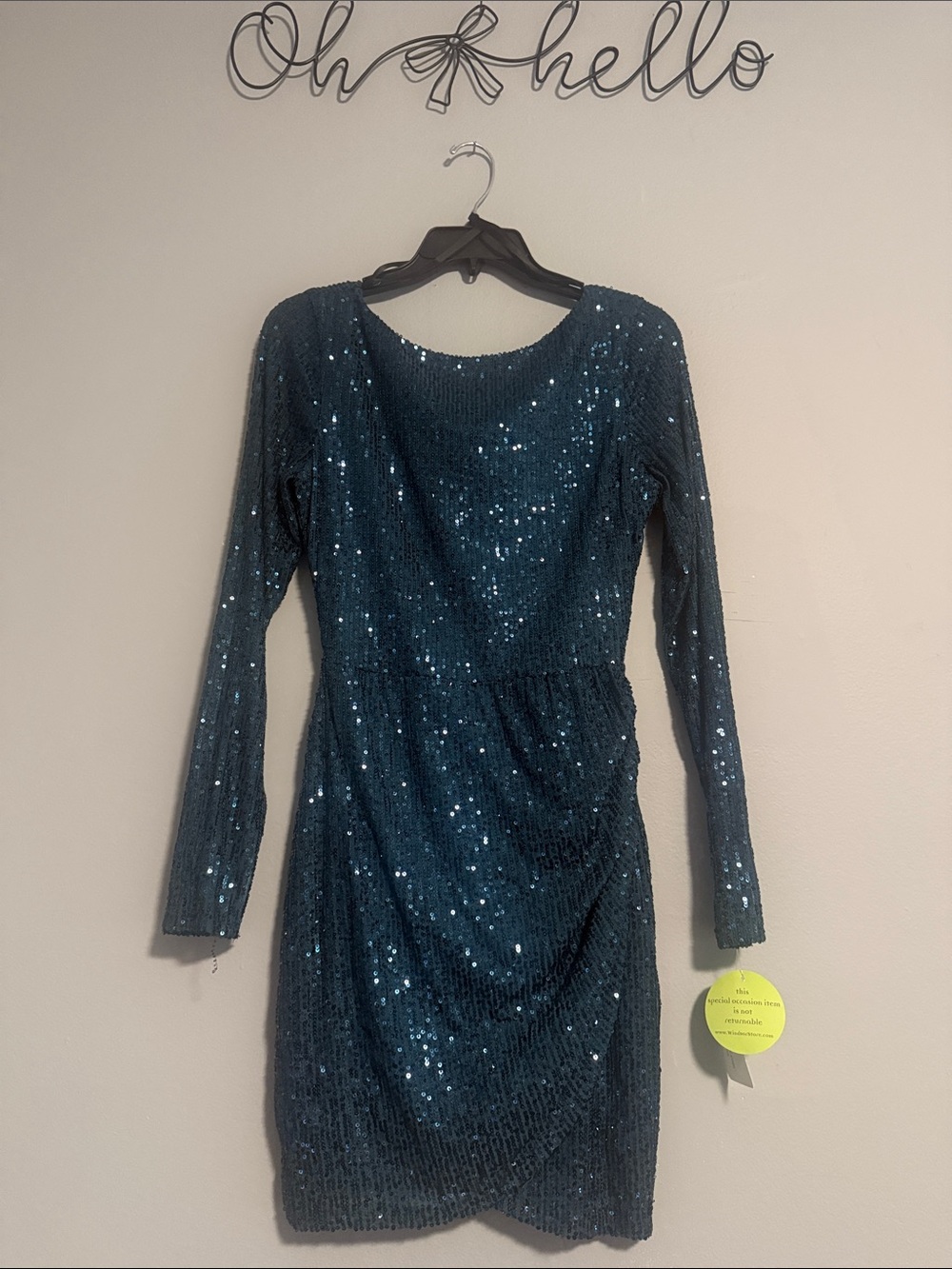 NWT Windsor Teal Sequin Long-Sleeve Cocktail Dress